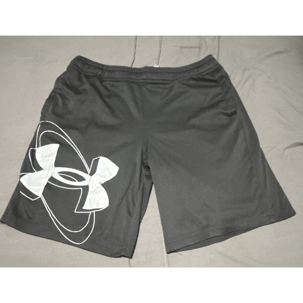 Under Armour HeatGear Boys Size S Black Logo Shorts Loose Fit Drawstring